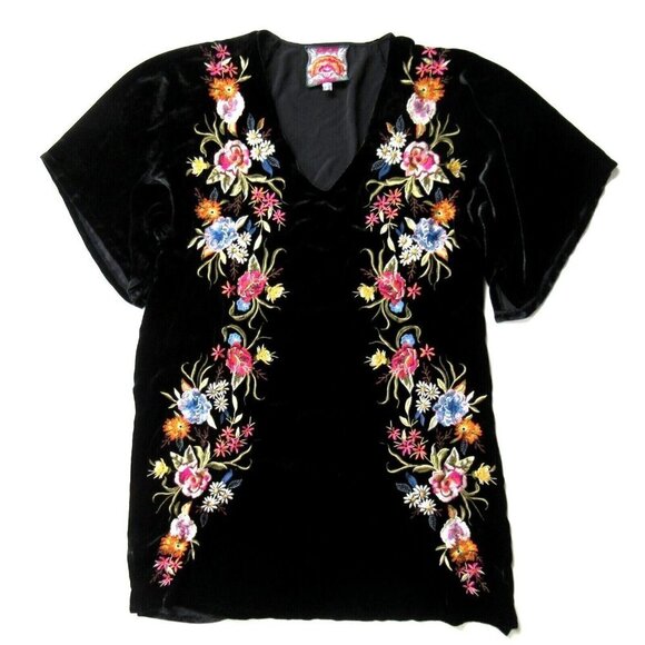 NWoT Johnny Was Isla in Black Embroidered V-neck Velvet Tunic Kimono Dress XS - Picture 1 of 8